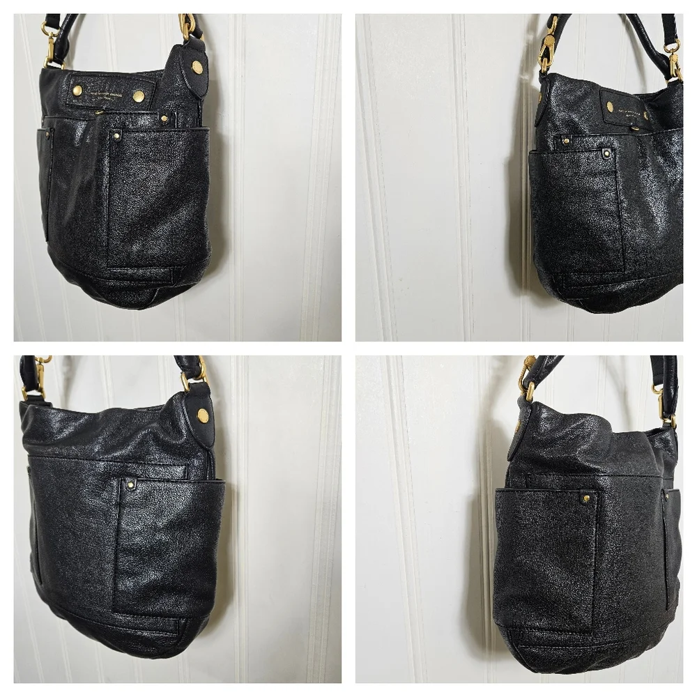 Marc by Marc Jacobs Black Goat Leather Hobo Crossbody Bag Zip Slouchy